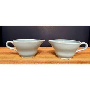 Vintage Light Sky Blue Glazed Ceramic Creamer Cups